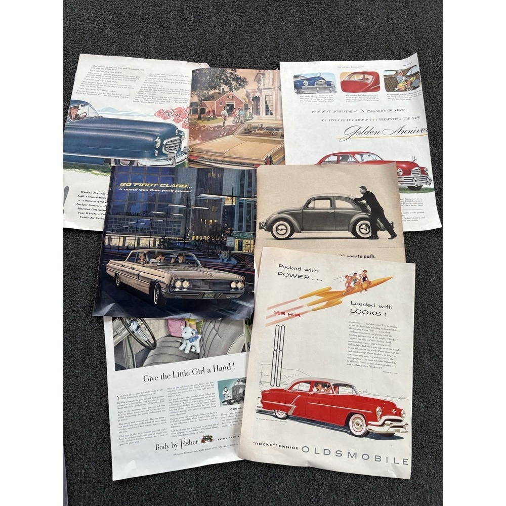 Lot Vintage GM Print Ads 1950s 1960s Oldsmobile Packard Nash VW Magazine